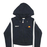 ELLESSE Womens Black White Logo Tape Full Zip Hoodie UK 6 Cropped Cotton Blend