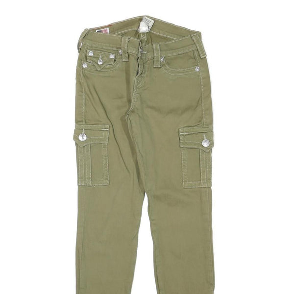 TRUE RELIGION Womens Cotton Blend Slim Cargo Trousers W25 L30 Olive Green Casual