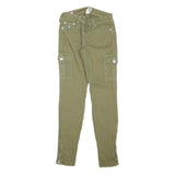TRUE RELIGION Womens Cotton Blend Slim Cargo Trousers W25 L30 Olive Green Casual