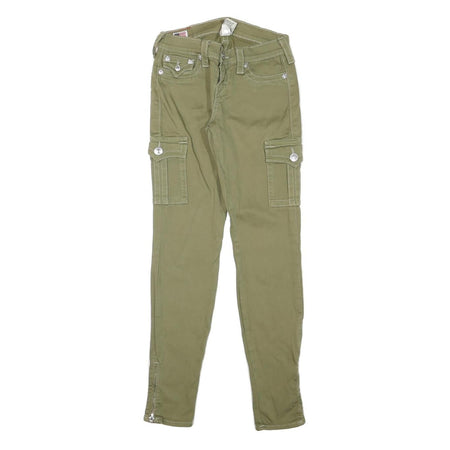 TRUE RELIGION Womens Cotton Blend Slim Cargo Trousers W25 L30 Olive Green Casual