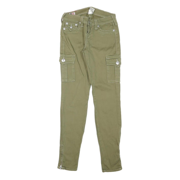 TRUE RELIGION Womens Cotton Blend Slim Cargo Trousers W25 L30 Olive Green Casual