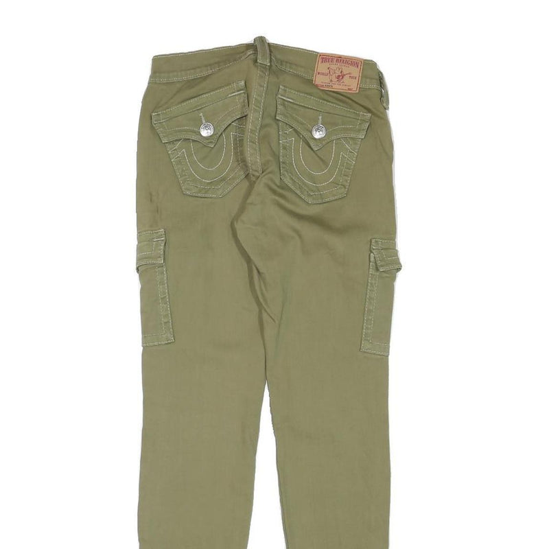 TRUE RELIGION Womens Cotton Blend Slim Cargo Trousers W25 L30 Olive Green Casual