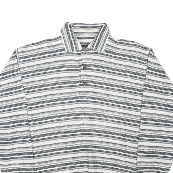 PICDOR Mens Grey & White Striped Collared M Cotton Blend Pullover Sweatshirt