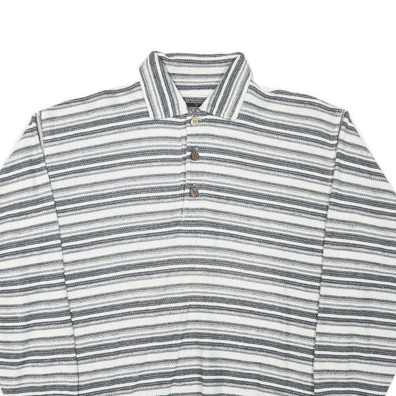 PICDOR Mens Grey & White Striped Collared M Cotton Blend Pullover Sweatshirt