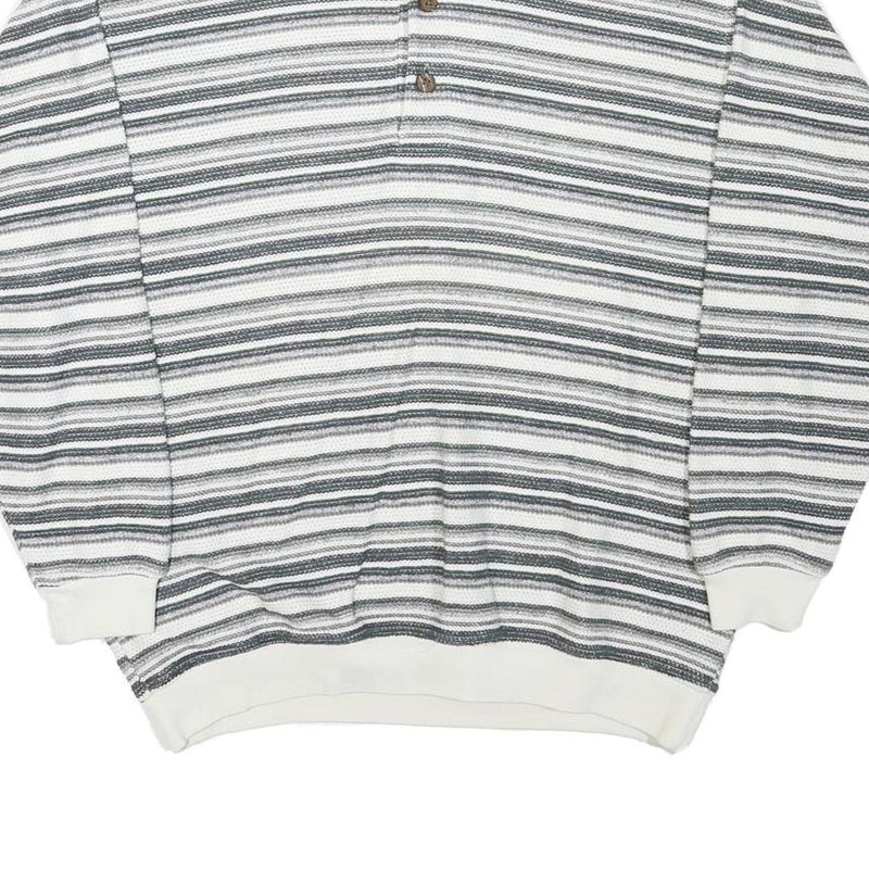 PICDOR Mens Grey & White Striped Collared M Cotton Blend Pullover Sweatshirt