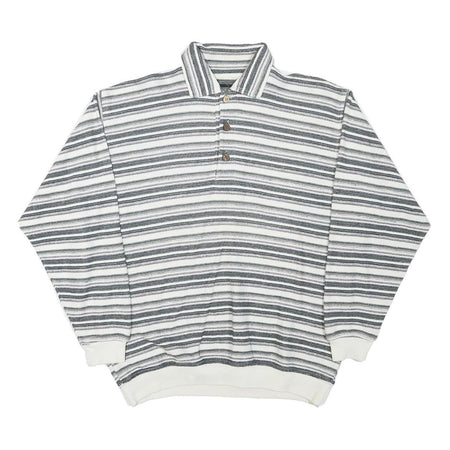 PICDOR Mens Grey & White Striped Collared M Cotton Blend Pullover Sweatshirt