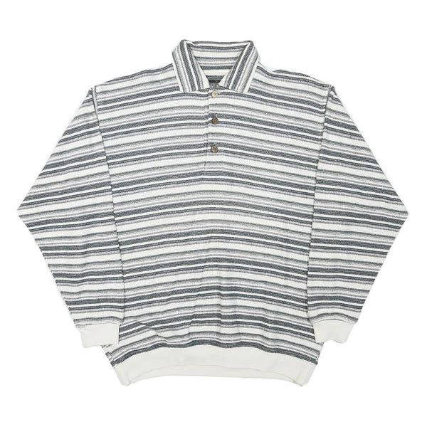 PICDOR Mens Grey & White Striped Collared M Cotton Blend Pullover Sweatshirt