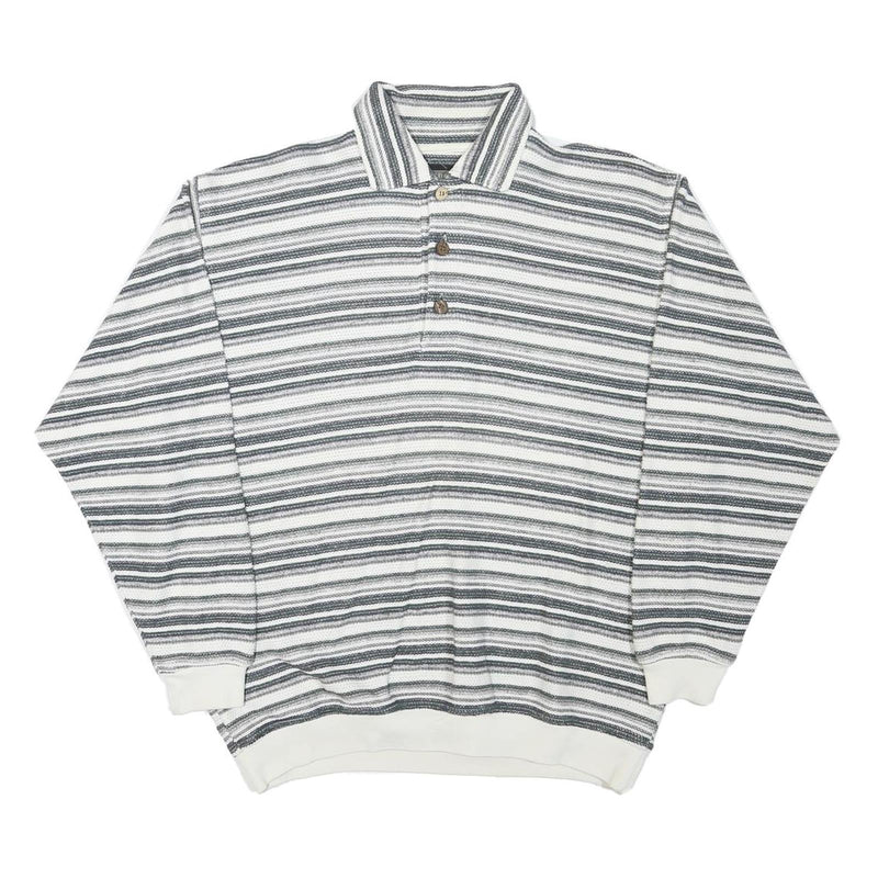 PICDOR Mens Grey & White Striped Collared M Cotton Blend Pullover Sweatshirt
