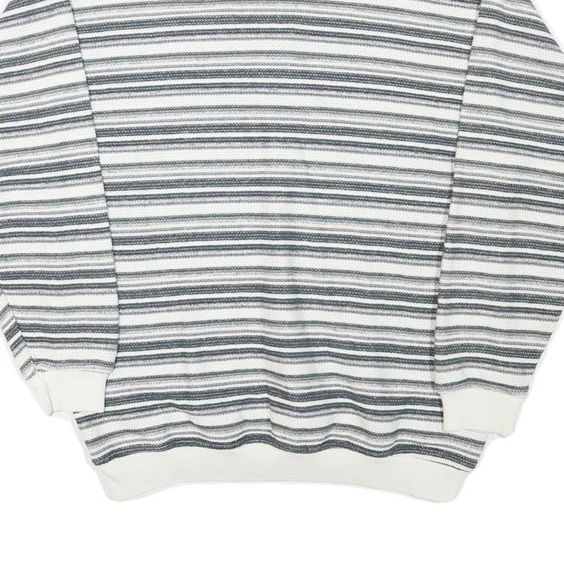 PICDOR Mens Grey & White Striped Collared M Cotton Blend Pullover Sweatshirt