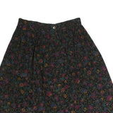 LL BEAN Womens Black Floral Cotton Blend Pleated Knee Length Skirt S
