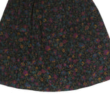 LL BEAN Womens Black Floral Cotton Blend Pleated Knee Length Skirt S