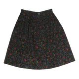 LL BEAN Womens Black Floral Cotton Blend Pleated Knee Length Skirt S