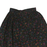 LL BEAN Womens Black Floral Cotton Blend Pleated Knee Length Skirt S