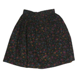 LL BEAN Womens Black Floral Cotton Blend Pleated Knee Length Skirt S