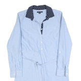 TOMMY HILFIGER Womens Blue Day Cotton Blend Shirt Dress XS Polka Dot Collar Long