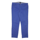 TOMMY HILFIGER Womens Cotton Blend Slim Blue Straight Trousers W34 L28 Casual
