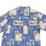 ME SPORT Mens Blue Beige Rayon Printed Casual Shirt L Lightweight Summer