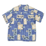 ME SPORT Mens Blue Beige Rayon Printed Casual Shirt L Lightweight Summer