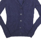 HILFIGER DENIM Womens Blue Patterned Cardigan Cable Knit Shawl Collar S Wool
