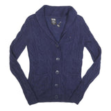 HILFIGER DENIM Womens Blue Patterned Cardigan Cable Knit Shawl Collar S Wool