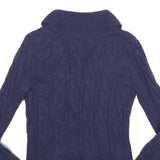 HILFIGER DENIM Womens Blue Patterned Cardigan Cable Knit Shawl Collar S Wool