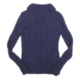 HILFIGER DENIM Womens Blue Patterned Cardigan Cable Knit Shawl Collar S Wool