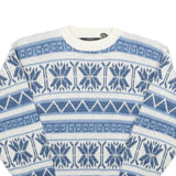 SPETTRO Mens Blue White Patterned Jumper Crew Neck Basic Knit S Winter Style