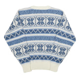 SPETTRO Mens Blue White Patterned Jumper Crew Neck Basic Knit S Winter Style