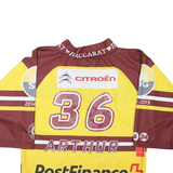 Mens Yellow & Maroon Genève Servette Graphic T-Shirt XXS Long Sleeve V-Neck