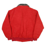Womens Red Leather Button Jacket L Faux Fur Collar Quilted Lining Warm