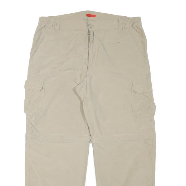 Mens Relaxed Beige Cargo Trousers Polyester Blend W35 L30 Zip Closure Casual
