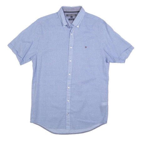 TOMMY HILFIGER Mens Blue S Shirt Linen Blend Button Down Collar Short Sleeve