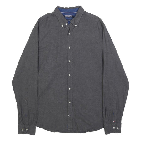 TOMMY HILFIGER Mens Grey Button Down Shirt L Classic Cotton Long Sleeve