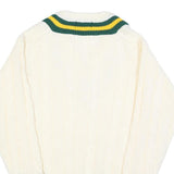 GUNN & MOORE Mens Cream Green & Yellow Classic Jumper V-Neck Cable Knit L