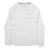 HILFIGER DENIM Mens Grey Plain Cotton Crew Neck Basic Knit Jumper S Casual