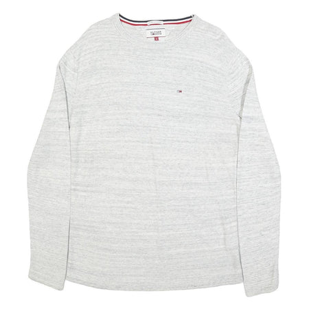 HILFIGER DENIM Mens Grey Plain Cotton Crew Neck Basic Knit Jumper S Casual