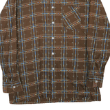 Mens Brown Pattern Plaid Cotton Shirt M Casual Retro Vintage Button Collar
