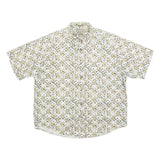 NATURAL ISSUE Mens White & Yellow Patterned Shirt L Cotton Blend Summer Casual