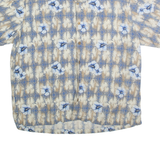 CARIBBEAN Mens Blue & Beige Floral Silk Shirt XL Summer Casual Relaxed Fit