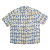 CARIBBEAN Mens Blue & Beige Floral Silk Shirt XL Summer Casual Relaxed Fit