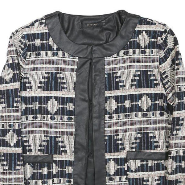 IN VOGUE Womens Black & White Geometric Pattern Jacket M Polyester Blend Button