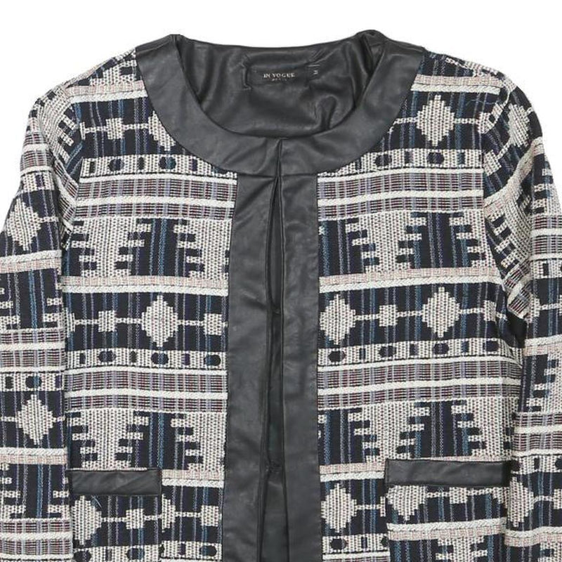 IN VOGUE Womens Black & White Geometric Pattern Jacket M Polyester Blend Button