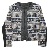 IN VOGUE Womens Black & White Geometric Pattern Jacket M Polyester Blend Button
