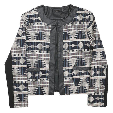 IN VOGUE Womens Black & White Geometric Pattern Jacket M Polyester Blend Button