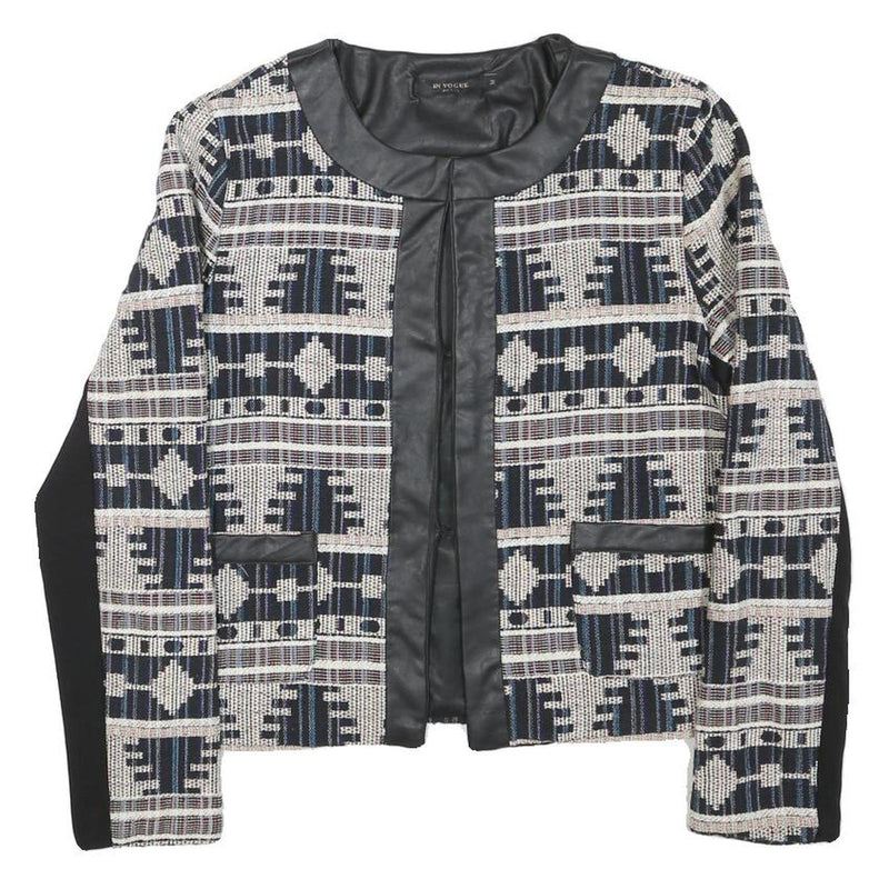 IN VOGUE Womens Black & White Geometric Pattern Jacket M Polyester Blend Button