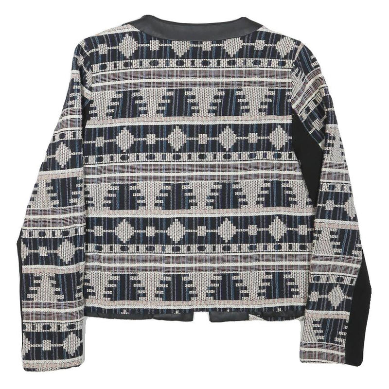 IN VOGUE Womens Black & White Geometric Pattern Jacket M Polyester Blend Button