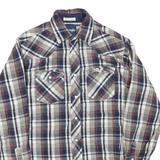 WRANGLER Mens Beige & Navy Plaid Cotton Blend Shirt L Classic Western Style