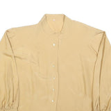 Womens Beige Basic Long Sleeve Button Neck Plain Top M Classic Loose Fit