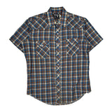 Made In USA Cowboy Cut Wrangler Checked Short Sleeve Shirt - Large Blue Cotton