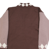WOANS Womens Brown & Pink Diamond Patterned Cardigan Button Neck Chunky Knit L